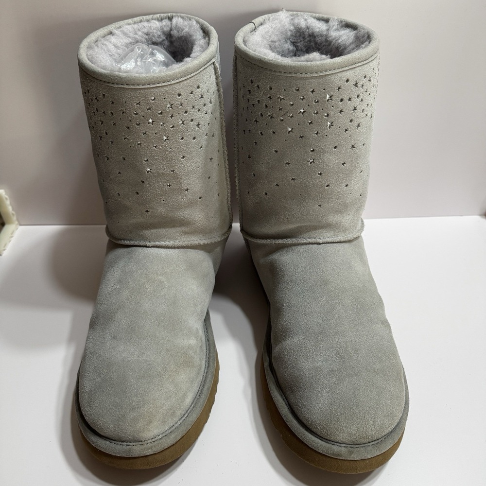 Sz 11 UGG AUSTRALIA Women Classic Short Stargirl Silver Boots  Gray 1098474 Grey